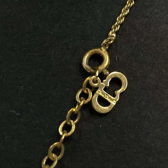AUTH Christian Dior CD Logo Tone Pendant Necklace Gold - Picture 7 of 7